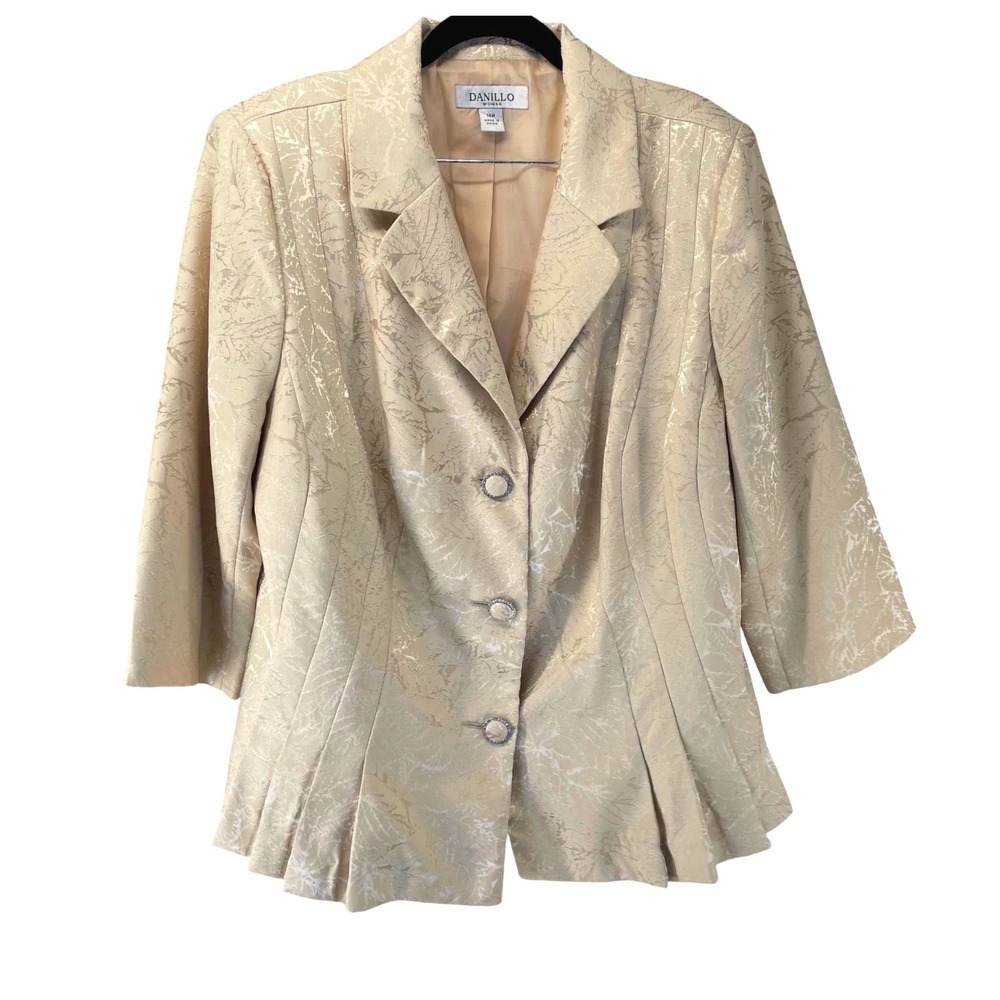 Danillo Woman Champagne Jacquard Skirt Suit 14W Peplum Blazer Pencil Skirt Set